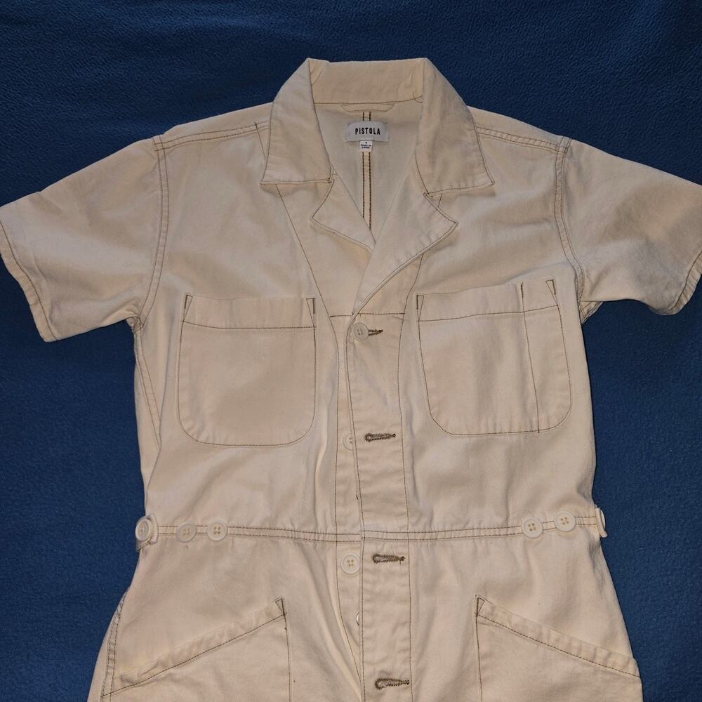 Pistola Parker Romper Womens Small Utility Button Front Short Sleeve Ecru safari - Picture 2 of 5